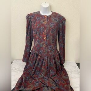 Vtg 90s Dennis Goldsmith Womens Size 6 Maxi Velour Pleated Gothic Purple Button﻿